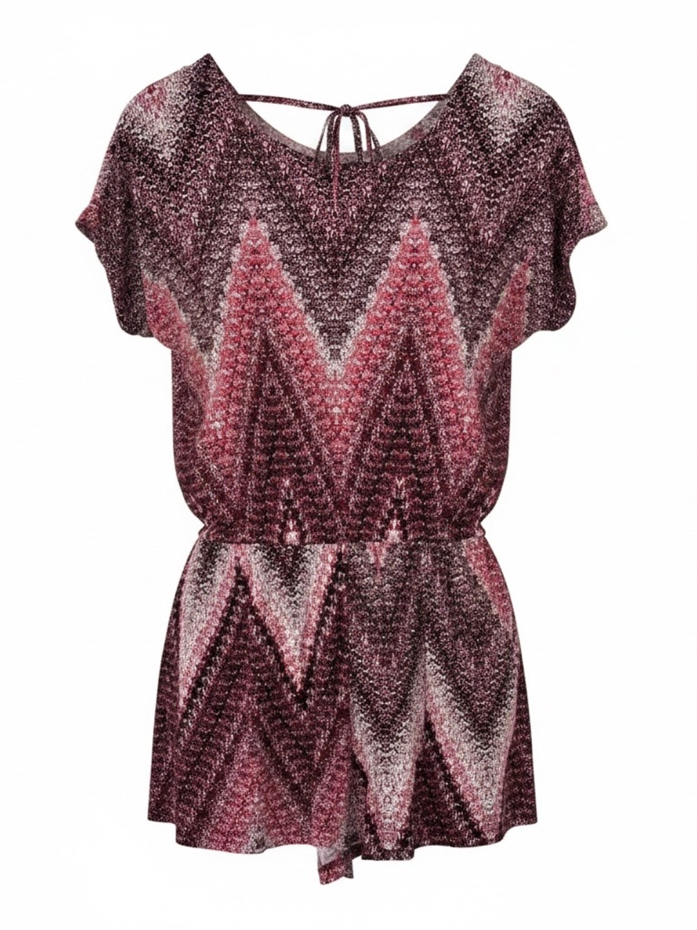 VENUS Chevron Tie-Back Romper in Burgundy and Pink - Size Small